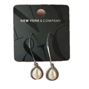New York & Company teardrop mother-of-pearl and marcasite dangle earrings - V